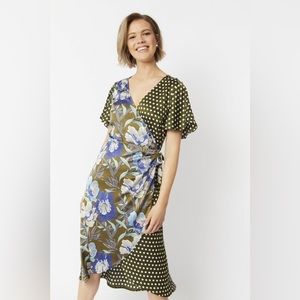 Jayley Khaki Silk Blend Wrap Dress Size 8